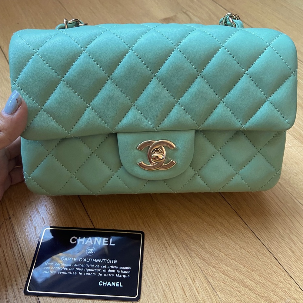 Chanel mini classic flap bag in baby green